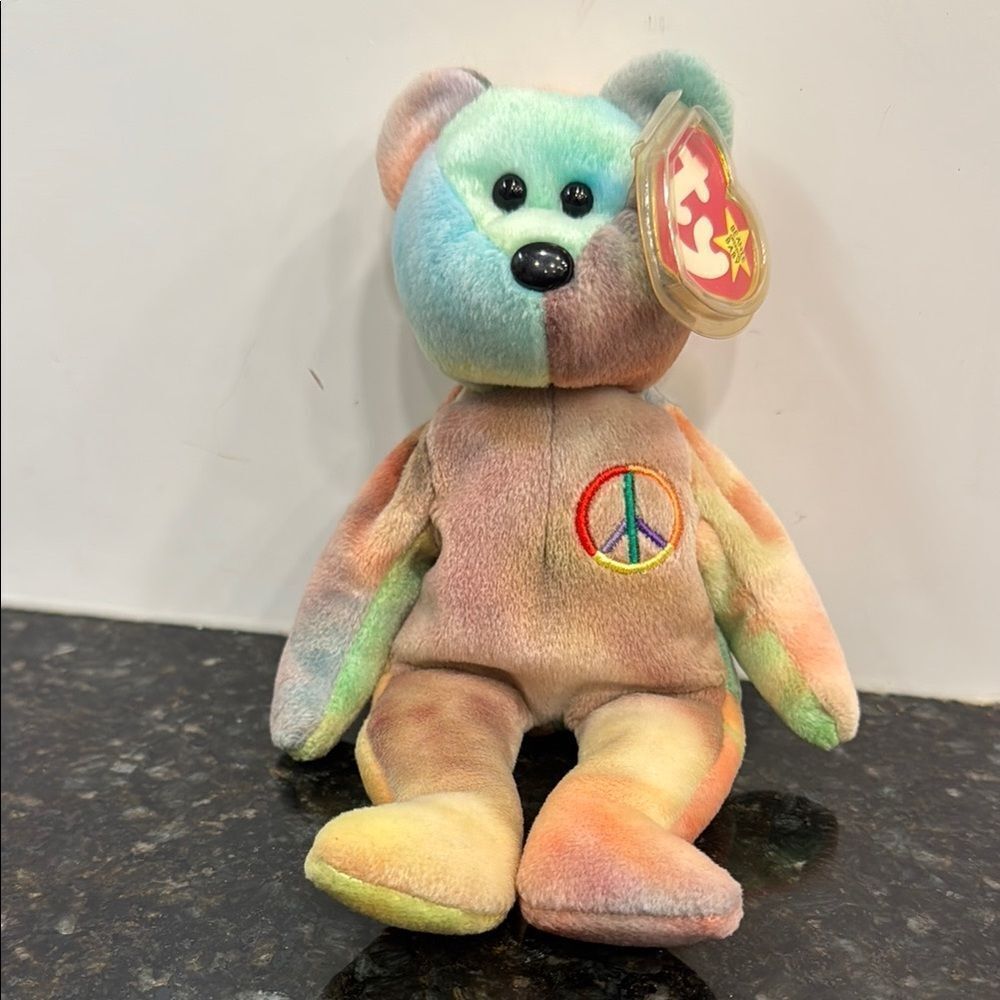 TY Beanie Baby Original 1996 Peace Bear Tie-Dye Rainbow w/ Swing Tag & Tush Tag